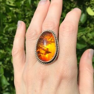 OOAK handmade Baltic Amber Sterling  Ring Size 7.5